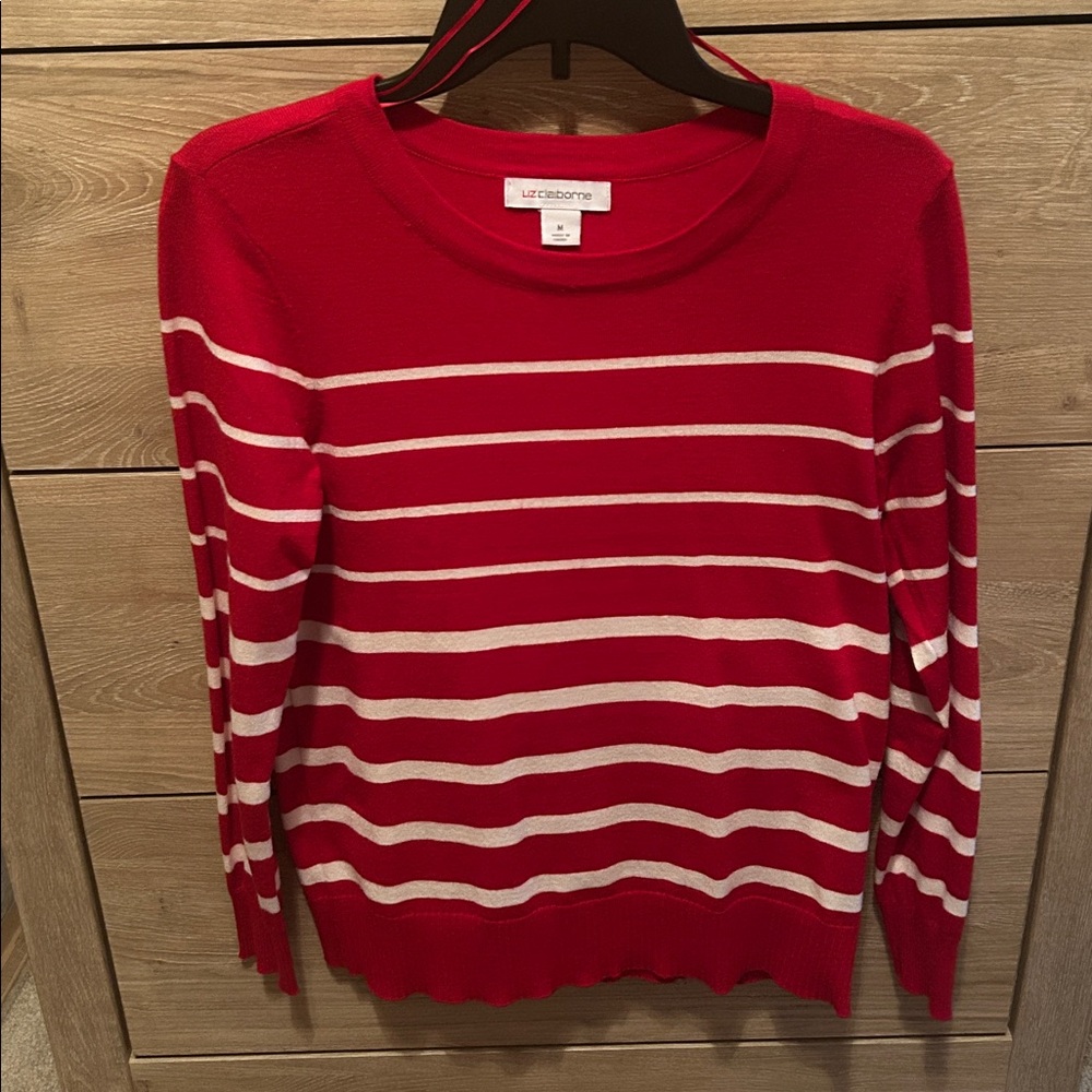 Liz Claiborne Red and White Striped Crewneck Sweater
